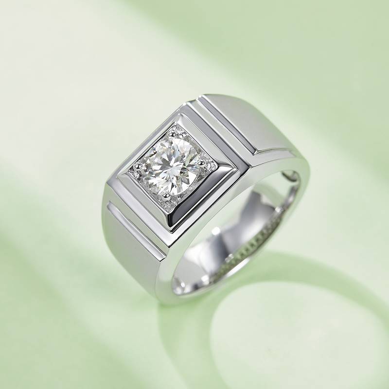宗瑞款S925银镀白金MoissaniteMen's Ring1ctD级